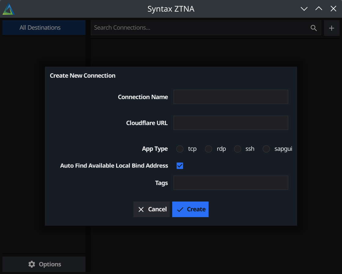 New Connection Screen